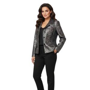 Chico's Size 0 (US S/4) Metallic Paisley Black & Silver Blazer Jacket Office